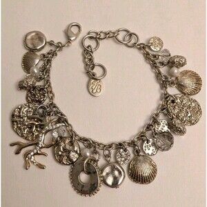 Chunky Sea Shell Coral Pearls Adjustable Charm Bracelet Nautical Beach Coastal